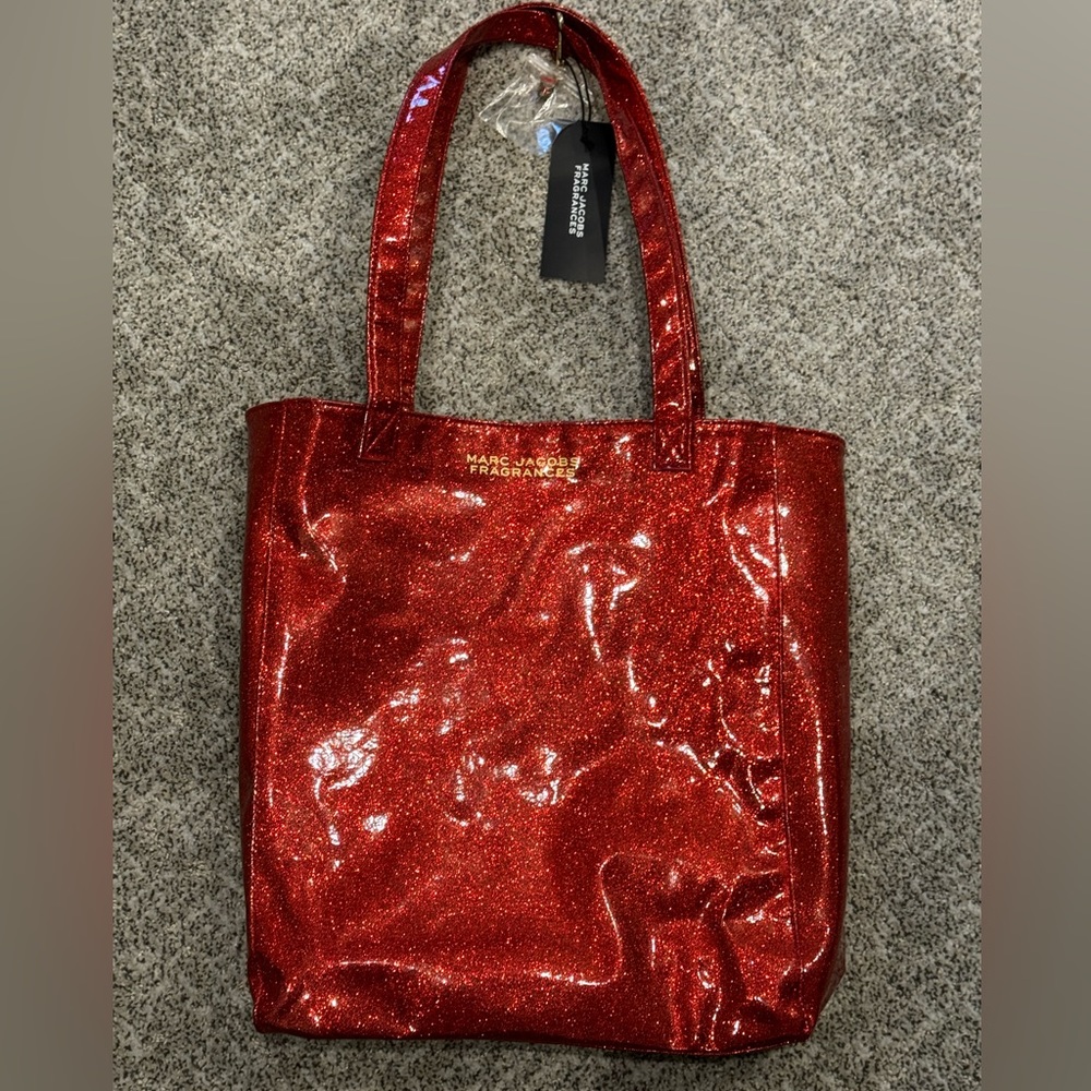 Marc Jacobs Fragrances Tote Patent Sparkle Red Glam Shoulder Bag Charm NWT